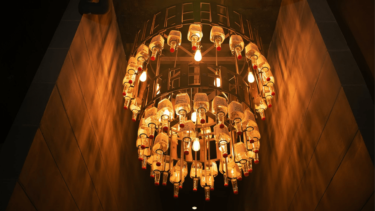 Makers mark chandelier made of bottles