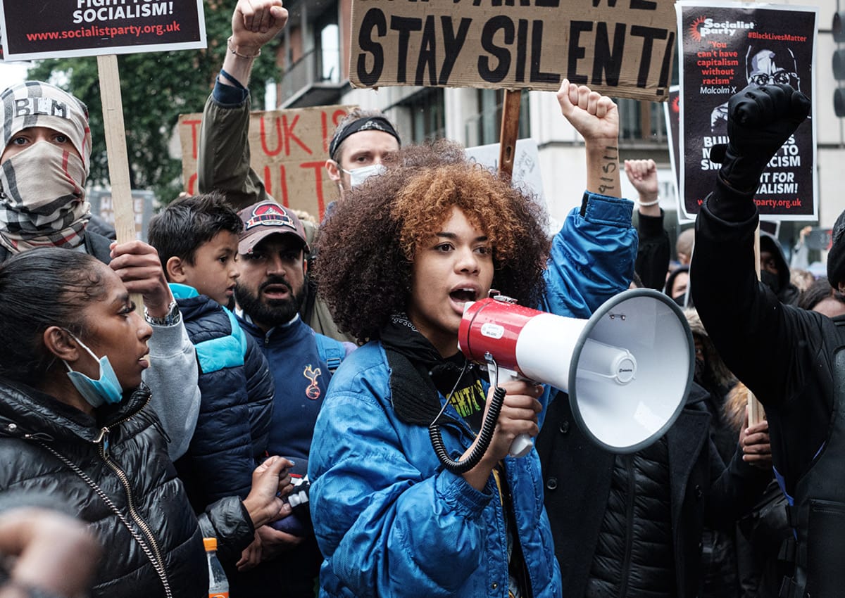 protestor in crowd